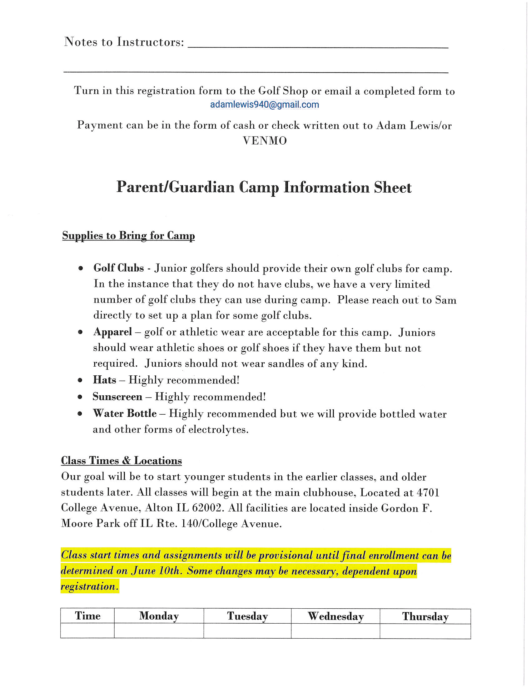 Jr Golf Camp